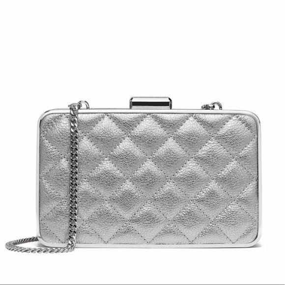 Michael Kors Elsie Quilted Box Clutch Silver - Picture 1 of 7